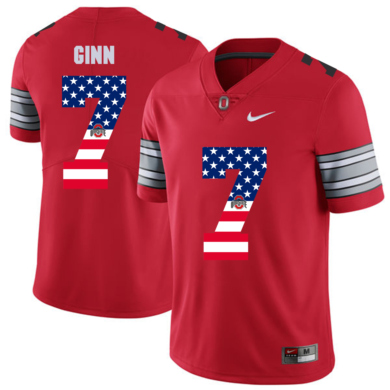 Men Ohio State #7 Ginn Red Flag Customized NCAA Jerseys
